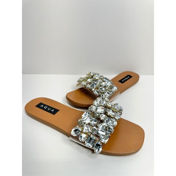 AQUA Sandals Womens Size 7 Embellished Open Toe Summer Slides NEW - Picture 3 of 12